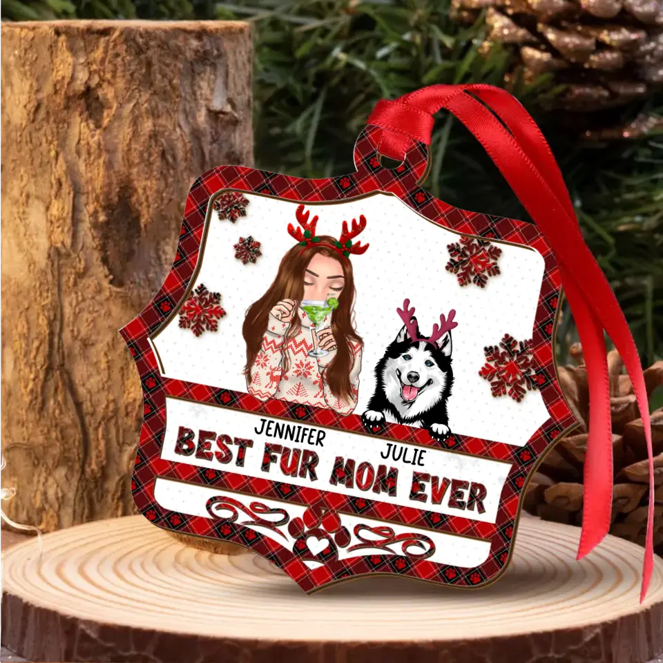 Personalized Pet Mom Wooden Ornament - Up to 4 Dogs/Cats - Christmas Gift Idea For Pet Lovers - Best Fur Mom Ever