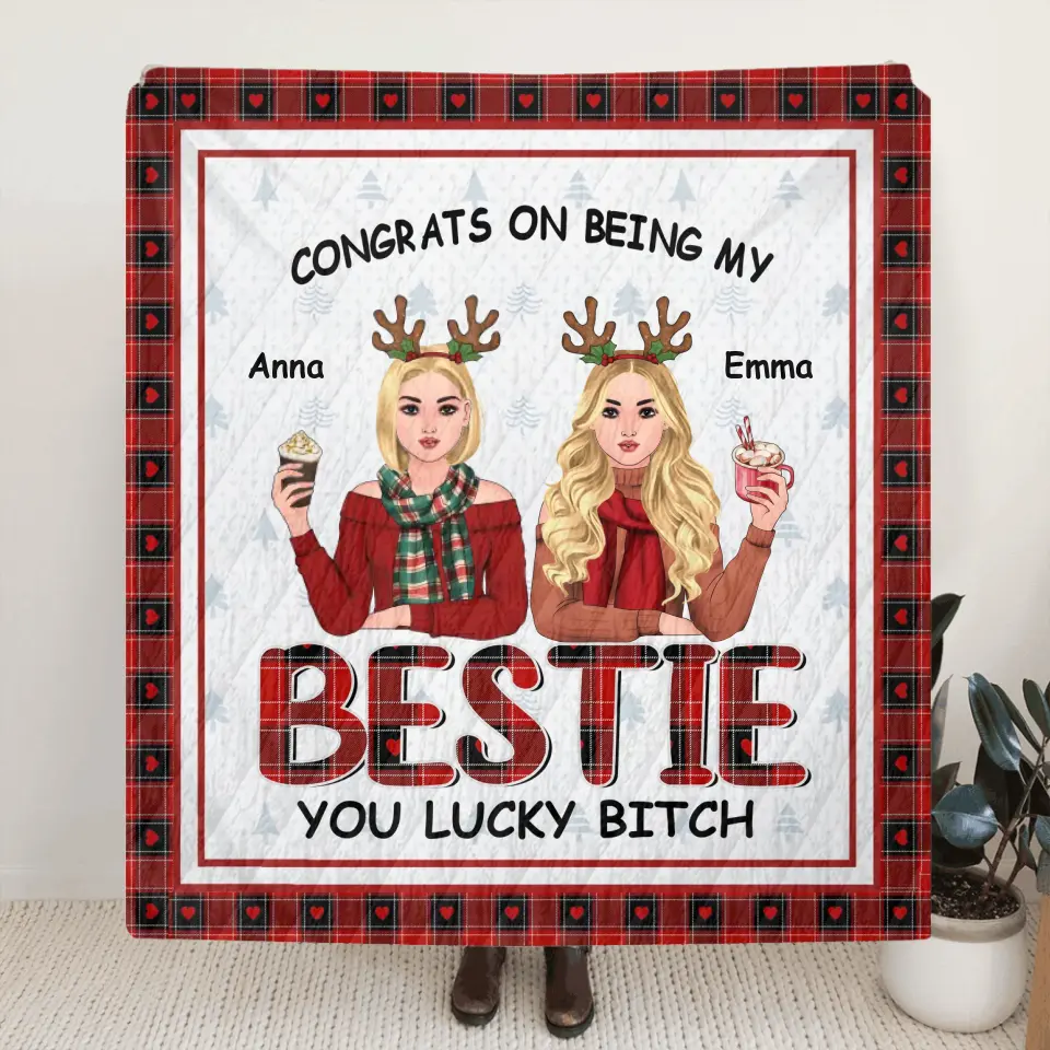 Personalized Besties Pillow Cover/Fleece Throw Blanket/Quilt - Christmas Gift Idea For Friends/Besties - Congrats On Being My Bestie