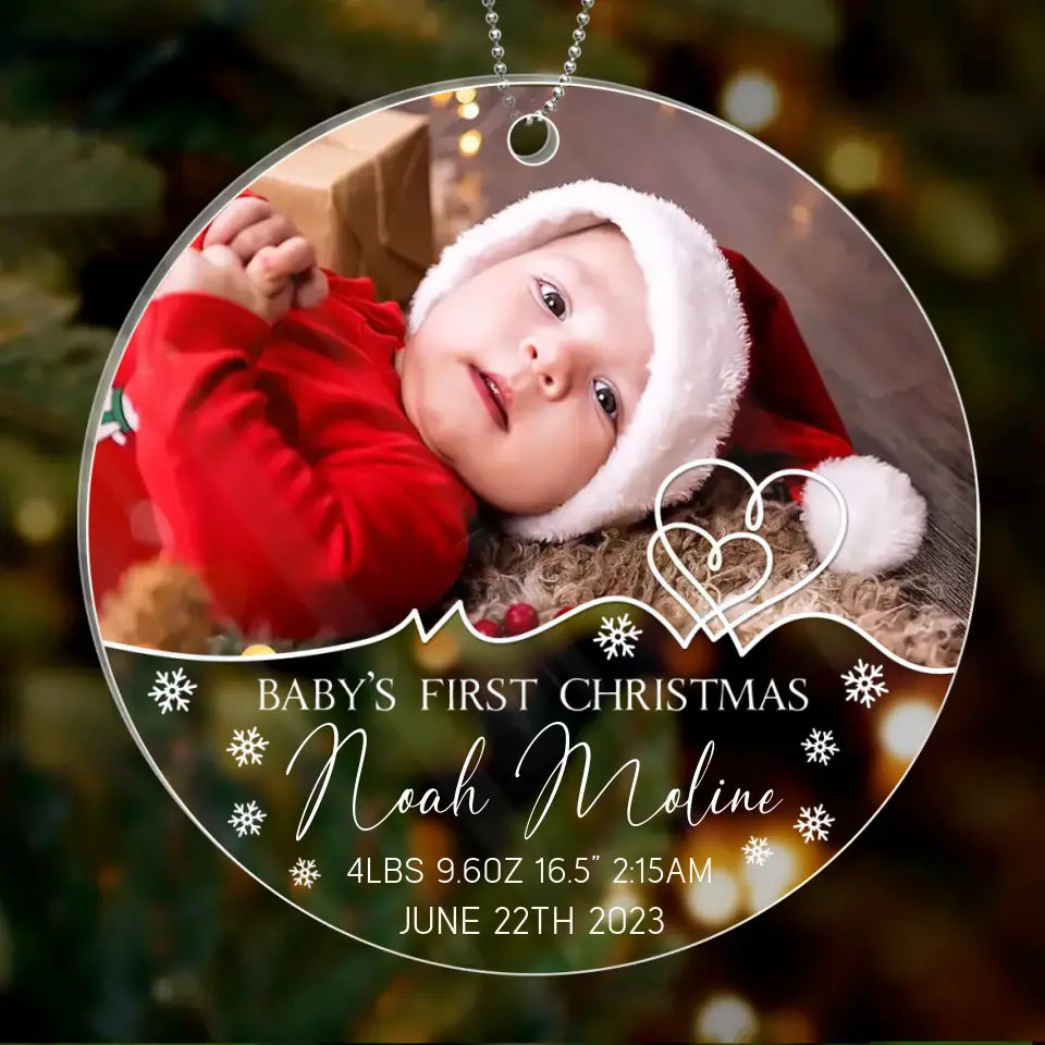 Personalized Baby's First Christmas Acrylic Ornament - Upload Baby's Photo - Christmas Gift Idea For Baby/Kid