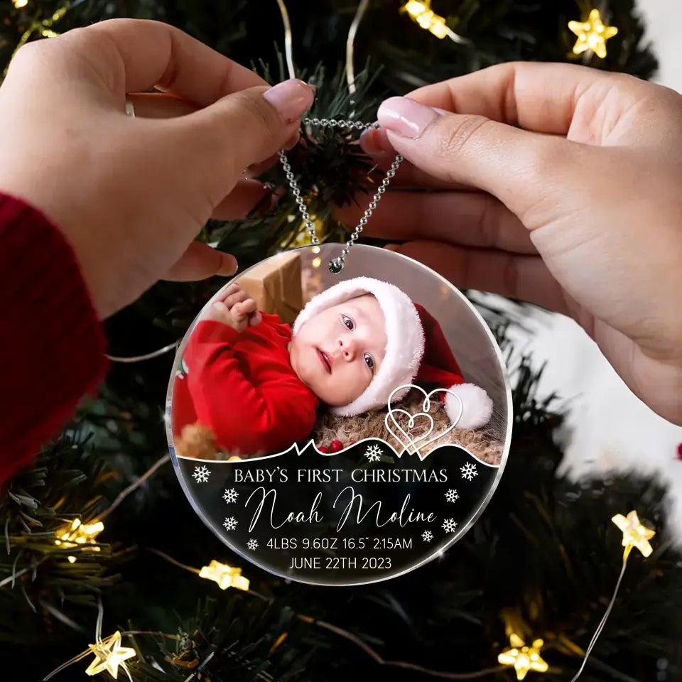 Personalized Baby's First Christmas Acrylic Ornament - Upload Baby's Photo - Christmas Gift Idea For Baby/Kid