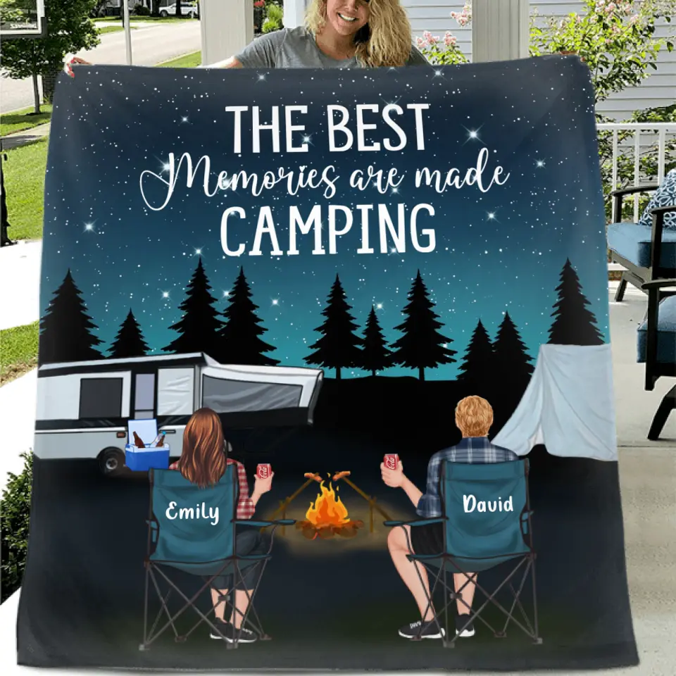 Personalized Camping Quilt/Fleece Throw Blanket - Gift Idea For Couple, Camping Lovers, Family - Up to 5 Kids, 4 Pets - The Best Memories Are Made Camping