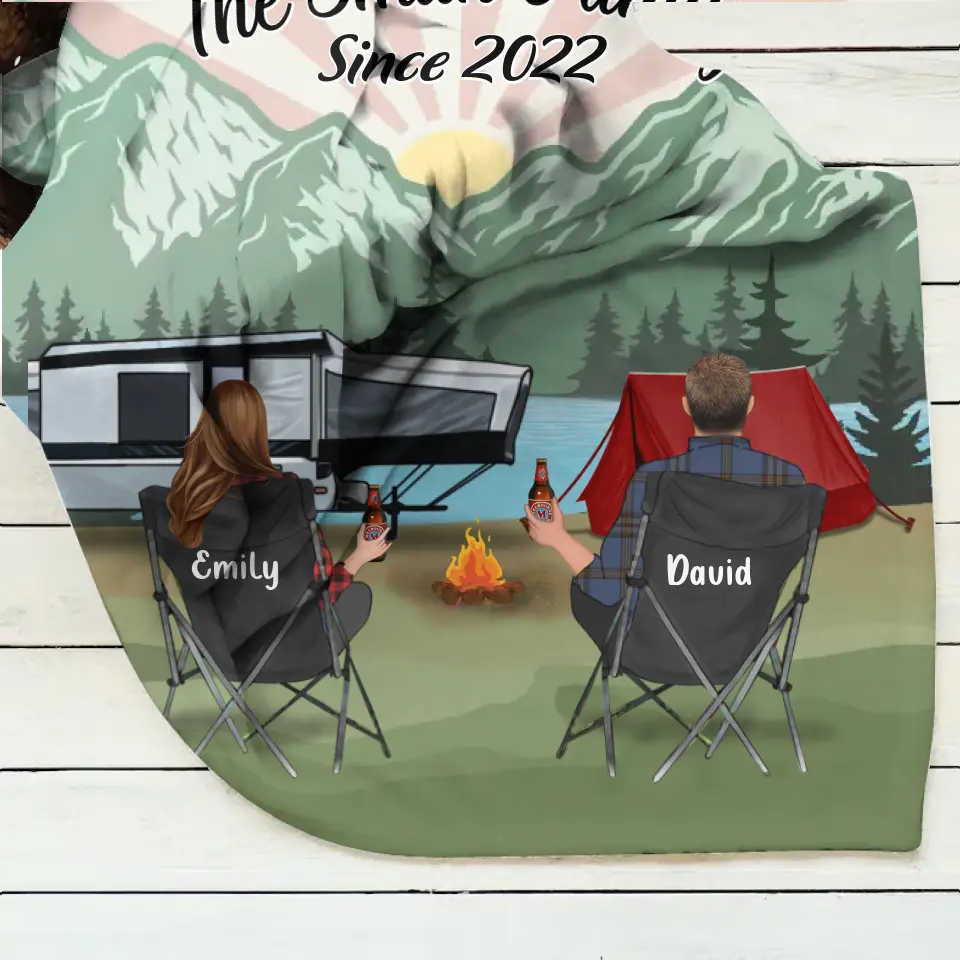 Custom Camping Quilt/Fleece Throw Blanket - Gift Idea For Couple, Camping Lovers, Family - Up to 3 Kids, 3 Pets - The Smith Family Since 2022