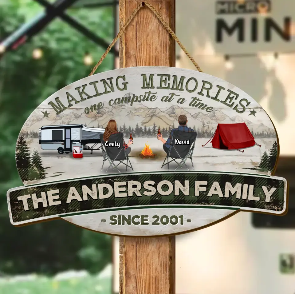 Personalized Camping Family Wooden Sign - Gift Idea For Couple Camping Lovers - Couple/Adult With Up to 3 Kids And 3 Pets
