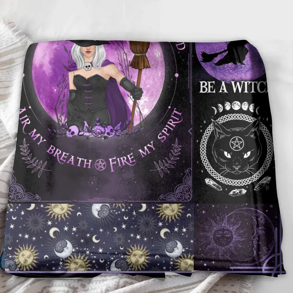 Personalized Witch Quilt/Fleece Throw Blanket - Halloween Gift Idea For Witch Lovers - Earth My Body Water My Blood Air My Breath Fire My Spirit