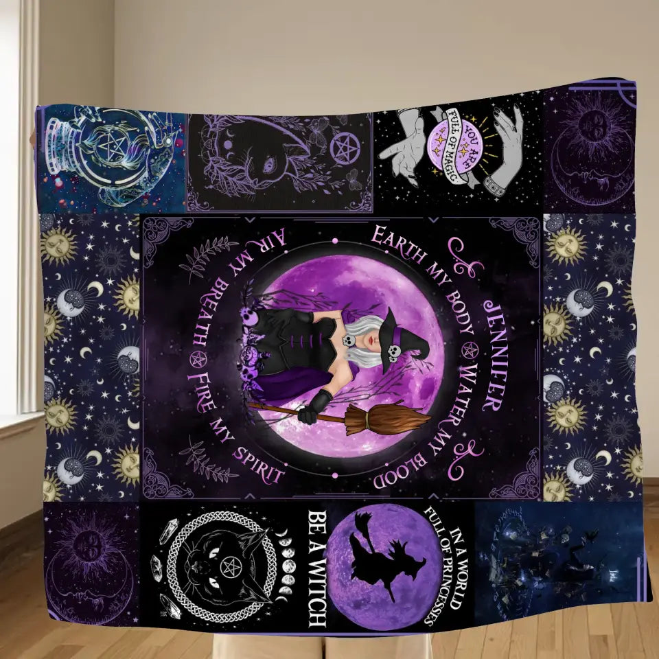 Personalized Witch Quilt/Fleece Throw Blanket - Halloween Gift Idea For Witch Lovers - Earth My Body Water My Blood Air My Breath Fire My Spirit
