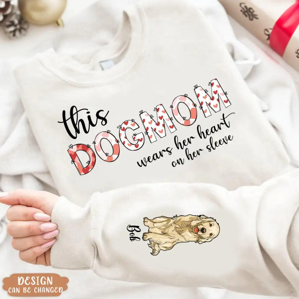 Personalized Dog Mom AOP Sweater - Up to 3 Dogs - Gift Idea for Dog Lovers - This Dog Mom Wears Her Heart On Her Sleeve