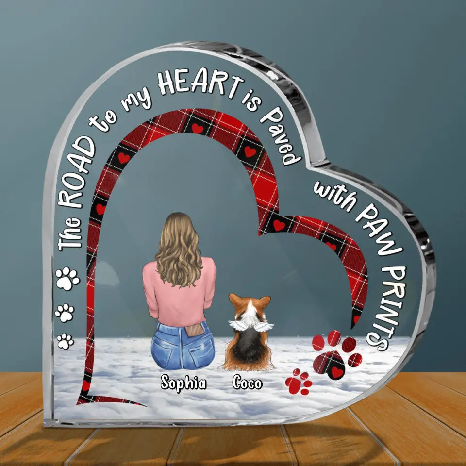 Personalized Memorial Pet Crystal Heart- Adult/Couple With Up to 2 Kids And 4 Pets - Gift Idea For Dog/Cat/Rabbits Owners - The Road To My Heart Is Paved With Paw Prints