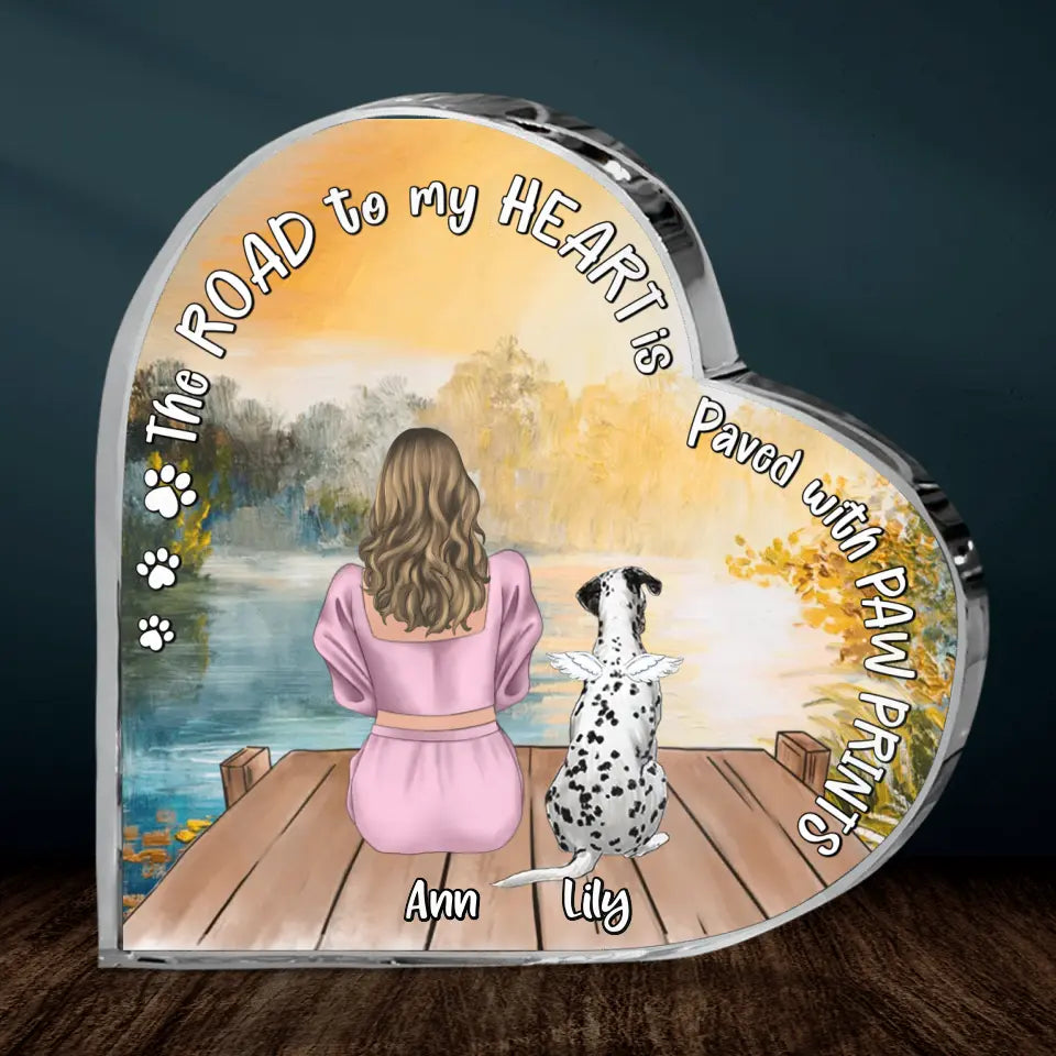 Personalized Pet Mom Crystal Heart - Up to 4 Dogs/Cats - Memorial Gift Idea for Dog/Cat Owners - The Road To My Heart Is Paved With Paw Prints
