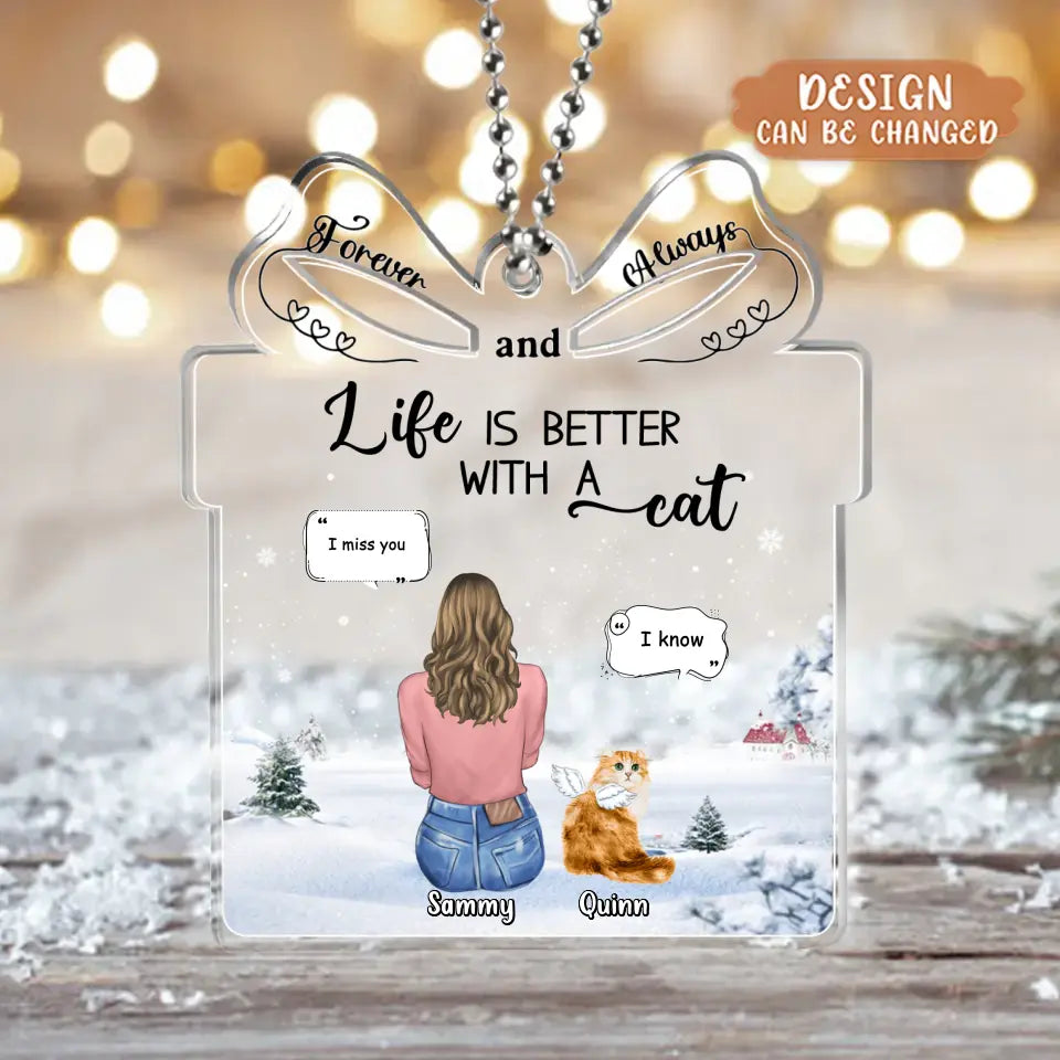 Personalized Pet Gift Acrylic Ornament - Up to 3 Pets - Memorial/Christmas Gift Idea For Dog/Cat/Rabbits Owners - Life Is Better With A Cat
