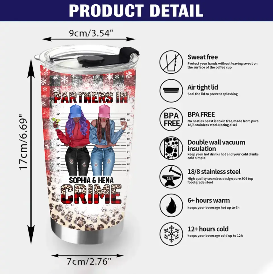 Personalized Besties Tumbler - Christmas Gift Idea For Friends - Partners In Crime