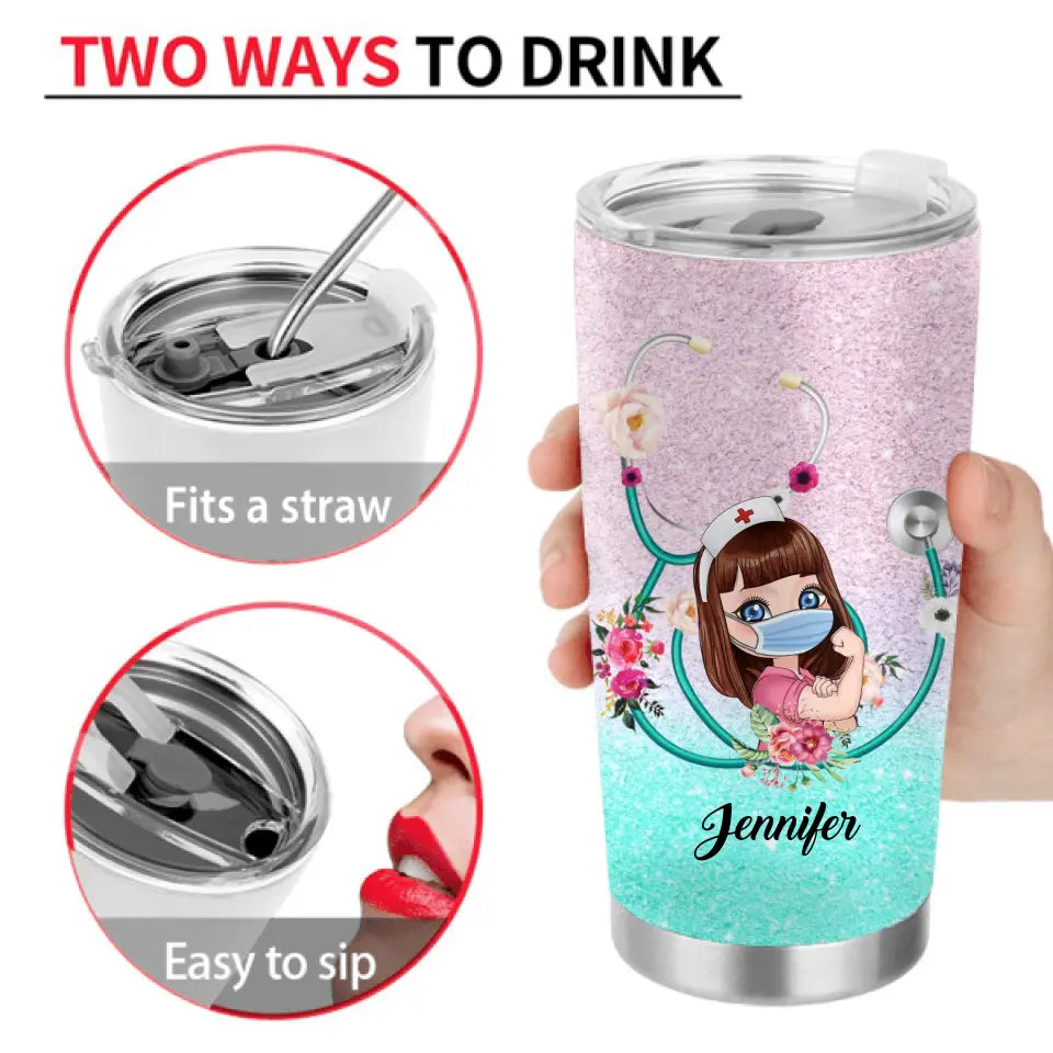 Personalized Nurse Tumbler - Gift Idea For Nurse Lovers - She Believed She Could So She Worked Her Ass Off