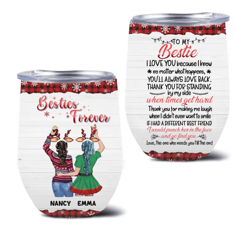 Personalized Besties Wine Tumbler - Christmas Gift Idea for Sisters/Friends/Besties - Besties Forever