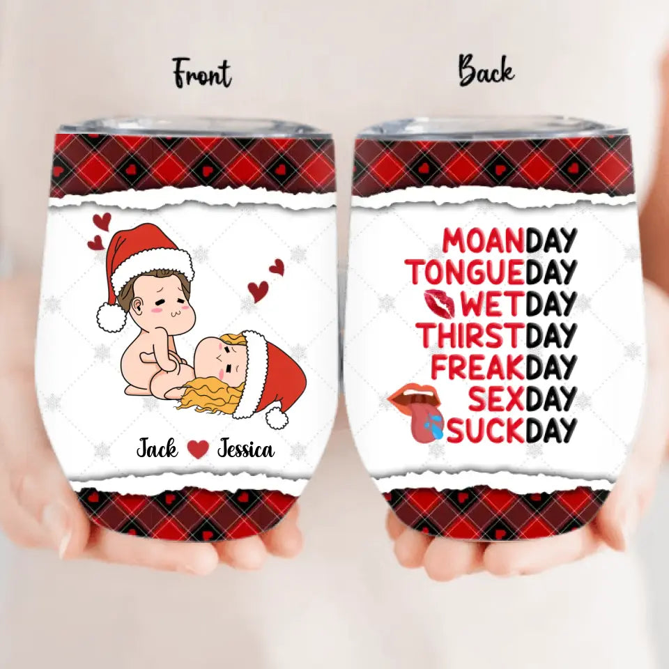 Personalized Funny Christmas Couple Wine Tumbler - Christmas Gift Idea For Couple - Moanday Tongueday