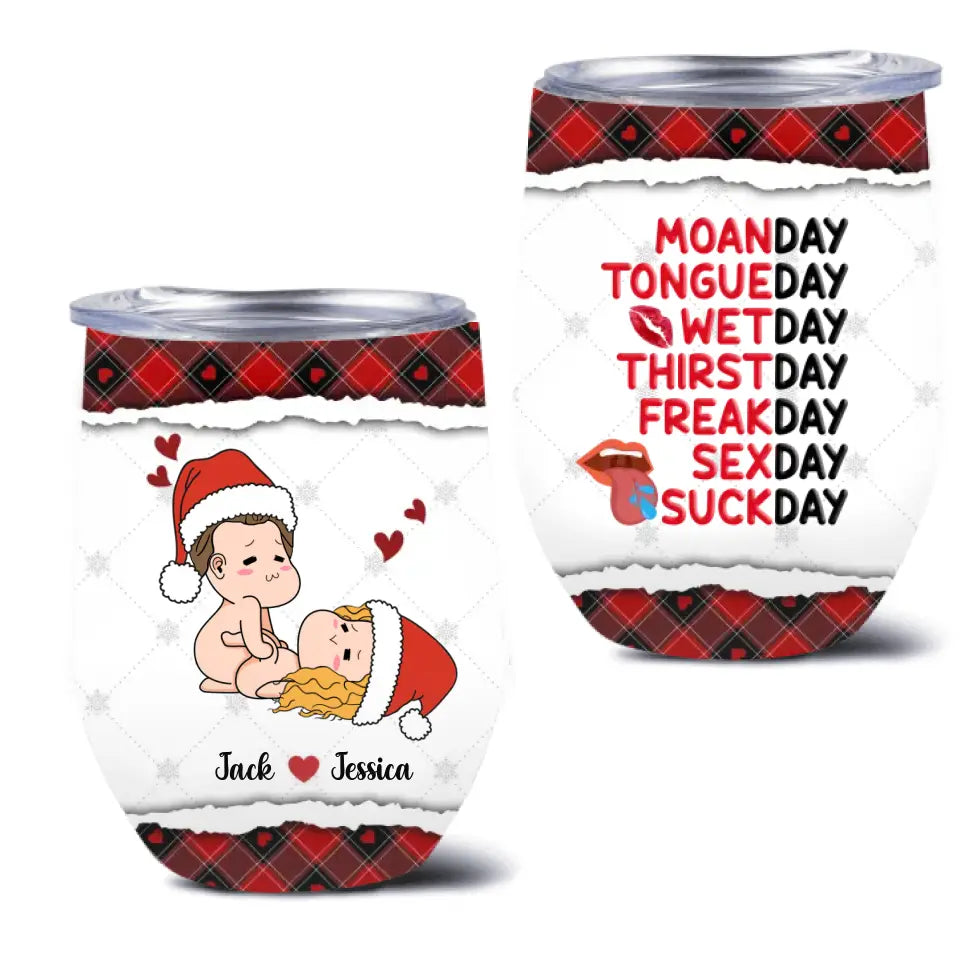 Personalized Funny Christmas Couple Wine Tumbler - Christmas Gift Idea For Couple - Moanday Tongueday
