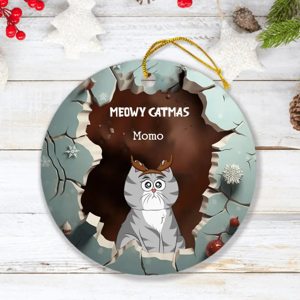 Personalized Cat Circle Ornament - Up to 6 Cats - Christmas Gift Idea for Cat Lovers - Meowy Catmas