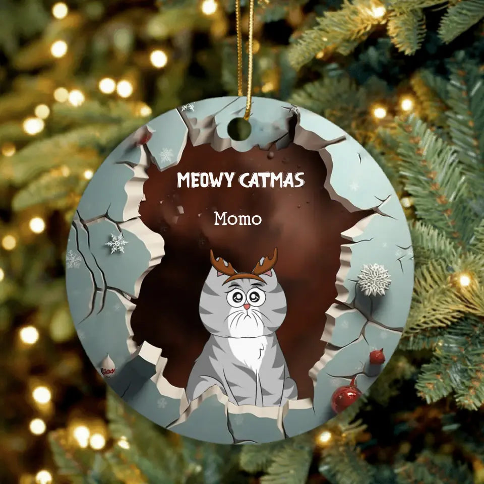 Personalized Cat Circle Ornament - Up to 6 Cats - Christmas Gift Idea for Cat Lovers - Meowy Catmas
