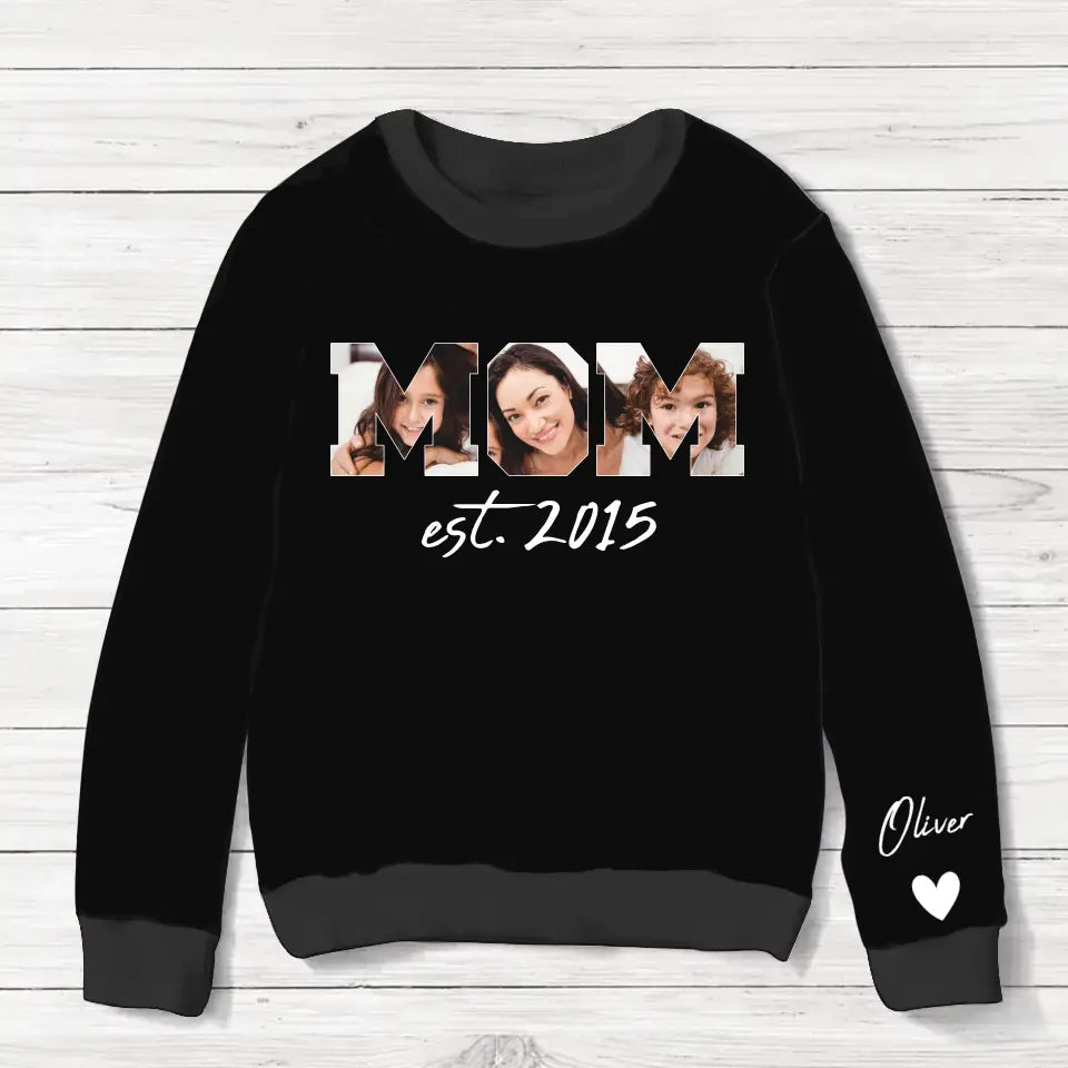 Personalized Mom Photo AOP Sweater - Up to 6 Custom Names - Christmas/Birthday/Mother's Day Gift Idea for Mom