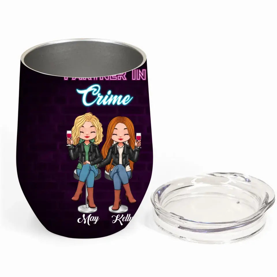 Personalized Besties Wine Tumbler - Christmas Gift Idea for Sisters/Friends/Besties - Partner In Crime