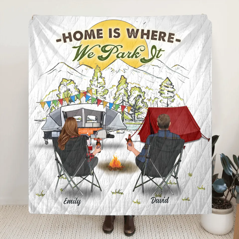 Personalized Camping Quilt/Fleece Throw Blanket - Gift Idea For Camping Lover/Couple/Family/Friends - Home Is Where We Park It