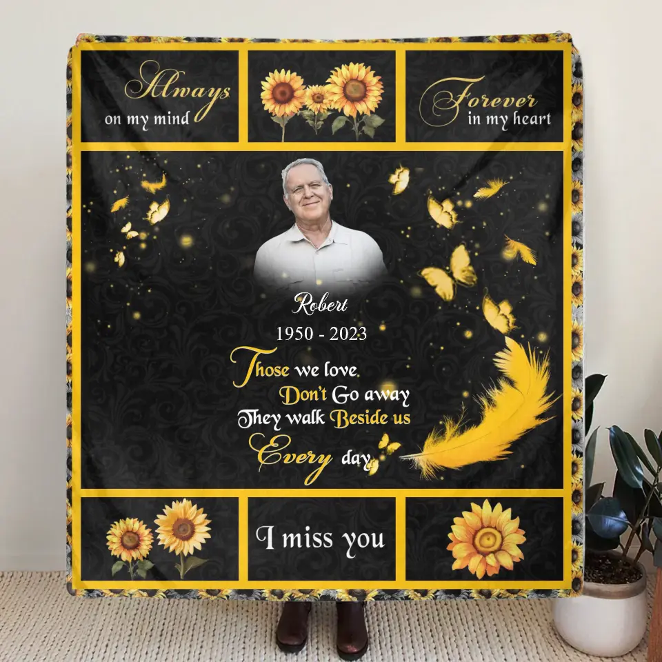 Personalized Memorial Photo Fleece Throw Blanket/Quilt - Memorial Gift for Family - Those We Love Don't Go Away They Walk Beside Us Everyday