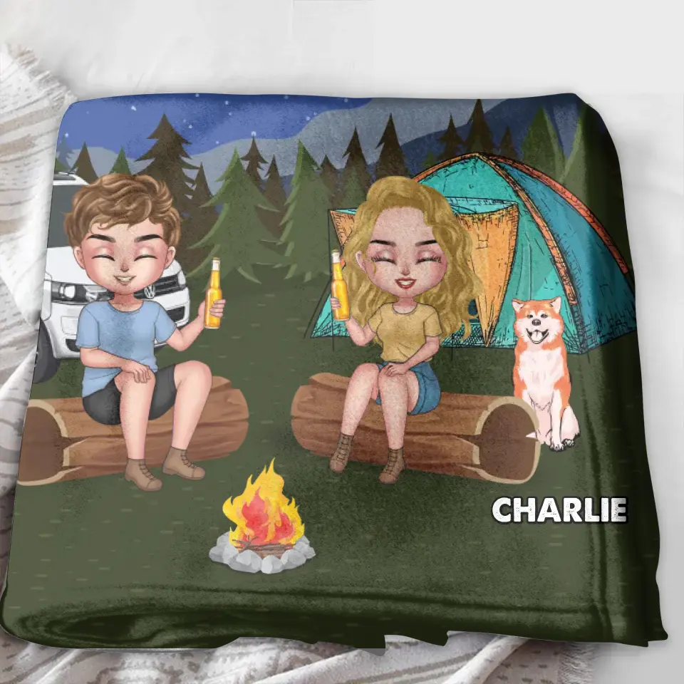 Personalized Camping Fleece Throw Blanket & Quilt - Gift Idea For Couple/Dog Lovers - Making Memories One Campsite At A Time