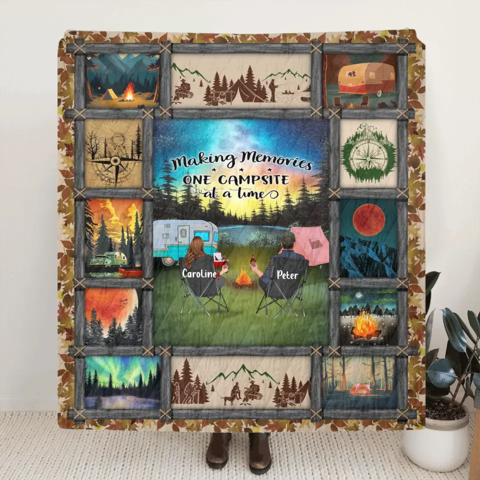 Personalized Camping Fleece Throw Blanket & Quilt - Gift Idea For Couple/Camping Lovers/Pet Lover - Making Memories One Campsite At A Time