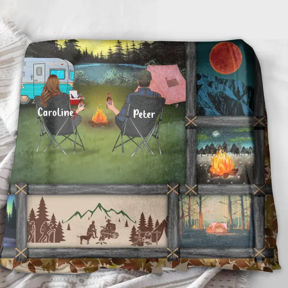Personalized Camping Fleece Throw Blanket & Quilt - Gift Idea For Couple/Camping Lovers/Pet Lover - Making Memories One Campsite At A Time