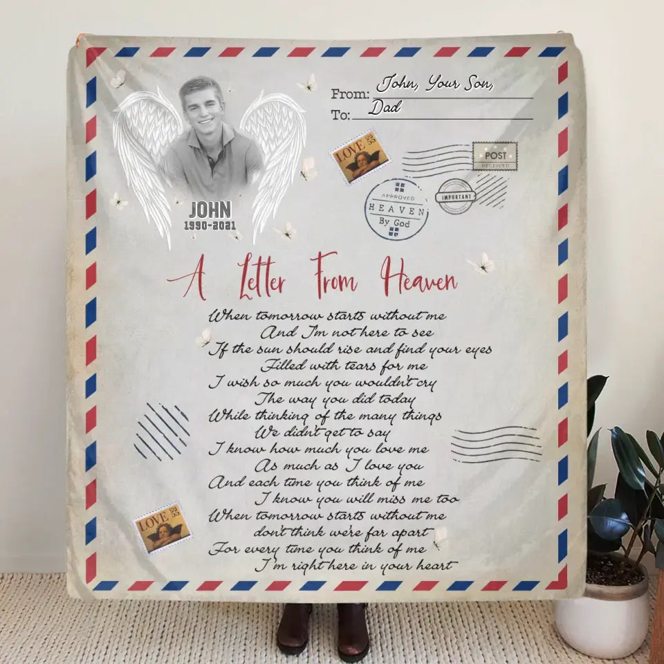 Personalized Memorial Quilt/Fleece Throw Blanket - Upload Photo - Memorial Gift Idea - A Letter From Heaven