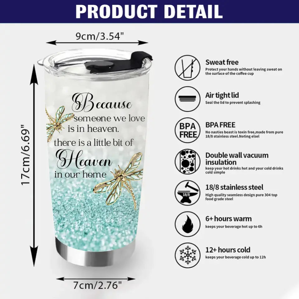 Personalized Memorial Photo Tumbler - Memorial Gift Idea For Family - There Is A Little Bit Of Heaven In Our Home