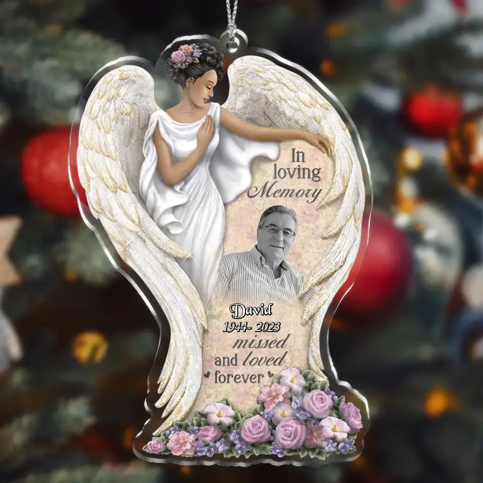 Personalized Angel Memorial Acrylic Ornament - Upload Photo - Memorial Gift Idea For Family Member/Pet Lover - In Loving Memory