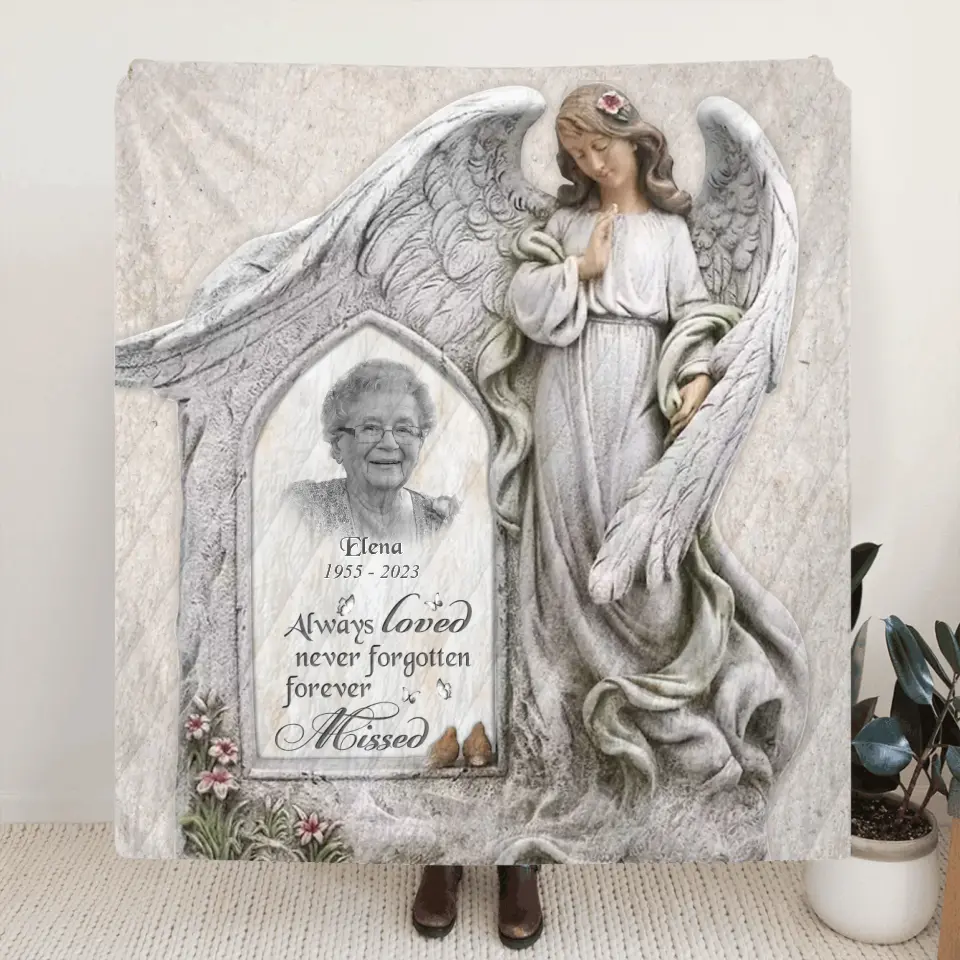 Personalized Memorial Photo Quilt/Fleece Throw Blanket - Memorial Gift Idea for Family - Always Loved Never Forgotten Forever Missed