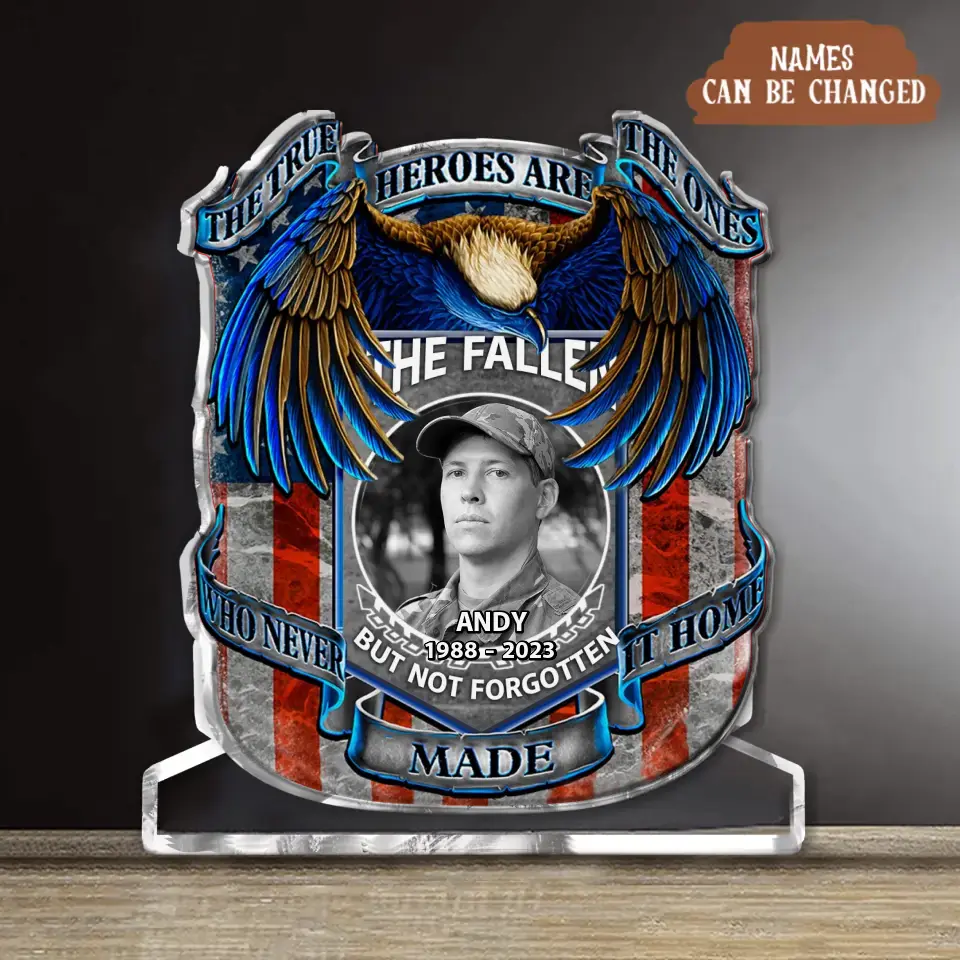 Personalized Memorial Veteran Acrylic Plaque - Upload Photo - Memorial Gift Idea For Veteran - The Fallen But Not Forgotten