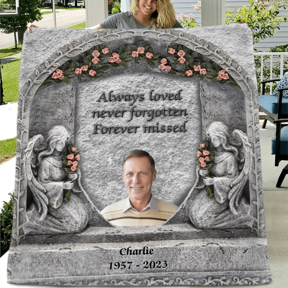Personalized Memorial Photo Fleece Throw Blanket & Quilt - Memorial Gift Idea for Family -  Always Loved Never Forgotten Forever Missed
