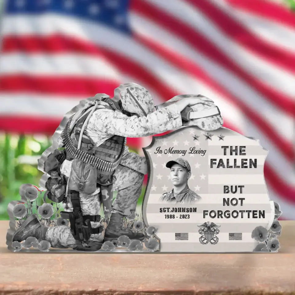Personalized In Loving Memory Veteran Acrylic Plaque - Upload Photo - Memorial Gift Idea For Veteran - The Fallen But Not Forgotten