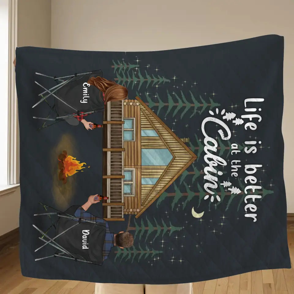 Personalized Cabin Camping Fleece Throw Blanket & Quilt - Gift Idea For Camping Lover/ Couple/ Family/ Friends - Life Is Better At The Cabin