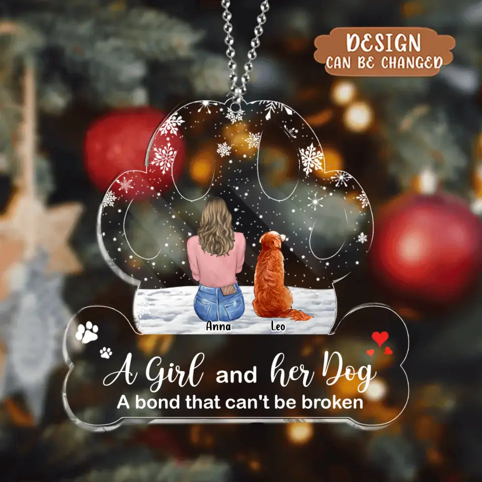 Personalized Memorial Pet Acrylic Ornament - Up to 5 Dogs - Christmas Gift Idea for Dog/Cat/Rabbit Owners - A Girl And Her Dog A Bond That Can't Be Broken