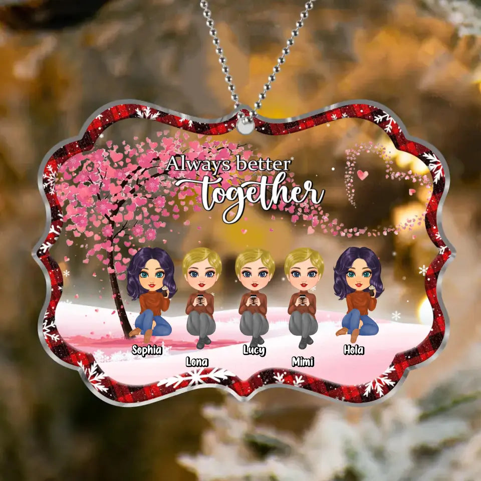 Personalized Besties Rectangle Acrylic Ornament - Gift Idea For Best Friends/Sisters - Up to 5 Girls - Always Better Together