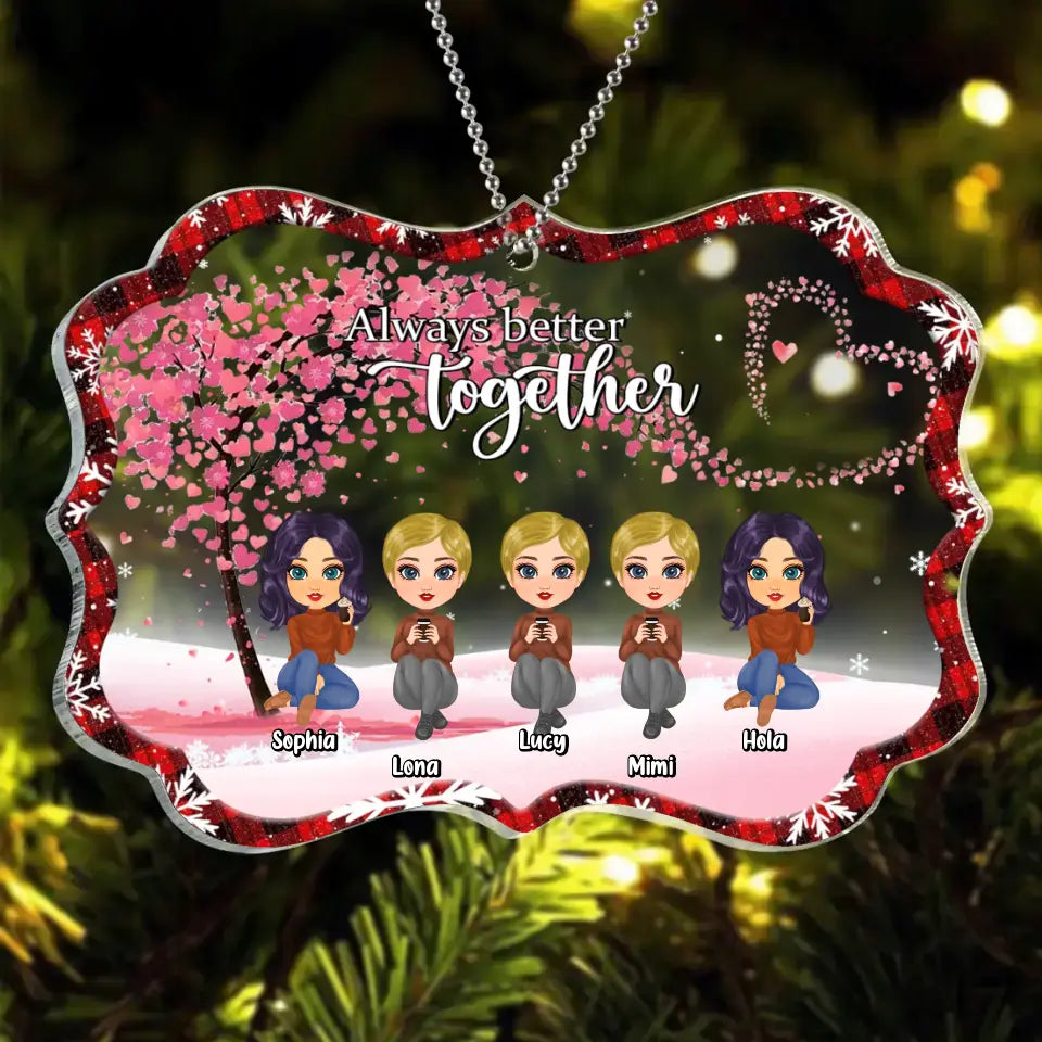 Personalized Besties Rectangle Acrylic Ornament - Gift Idea For Best Friends/Sisters - Up to 5 Girls - Always Better Together