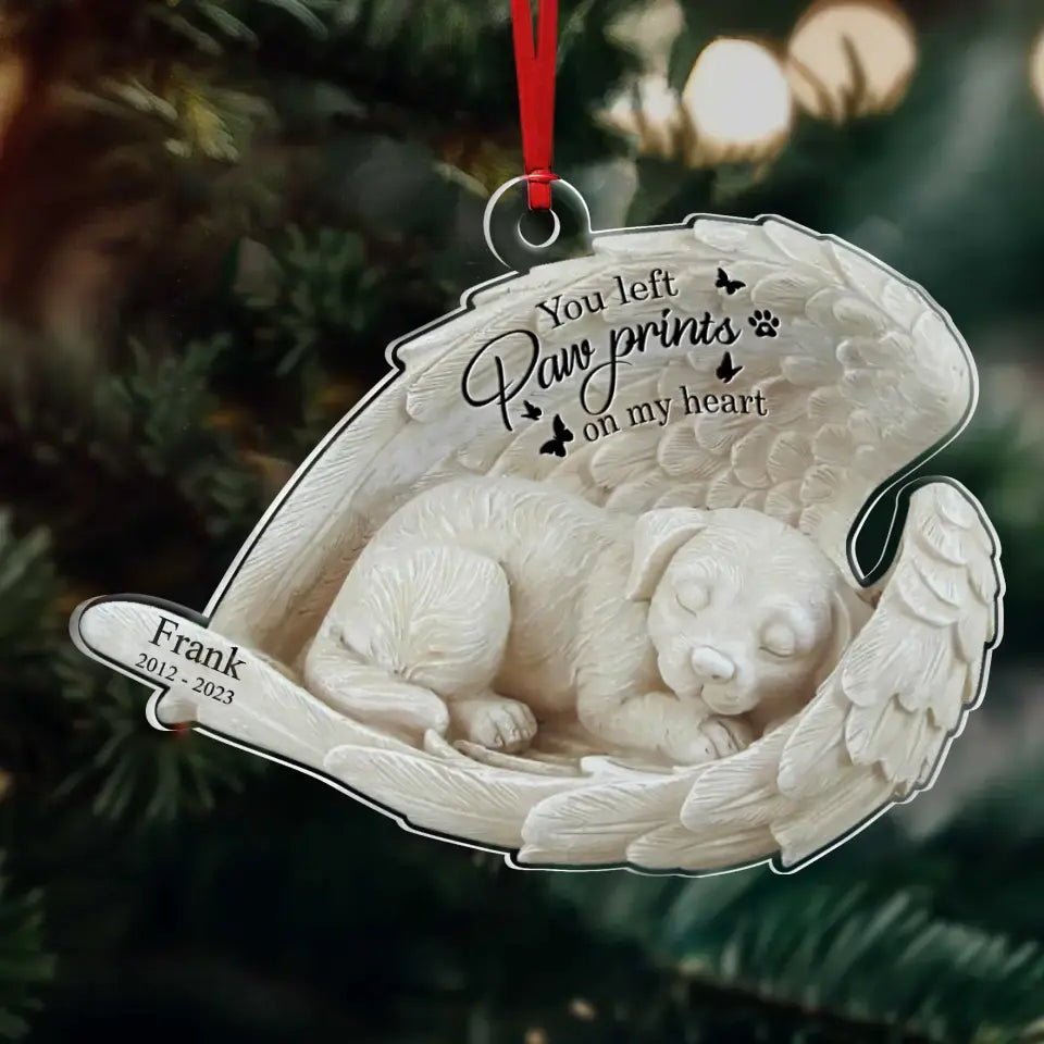 Personalized Angel Dog Sleeping Memorial Acrylic Ornament - Memorial Gift Idea For Dog Lover - You Left Paw Prints On My Heart