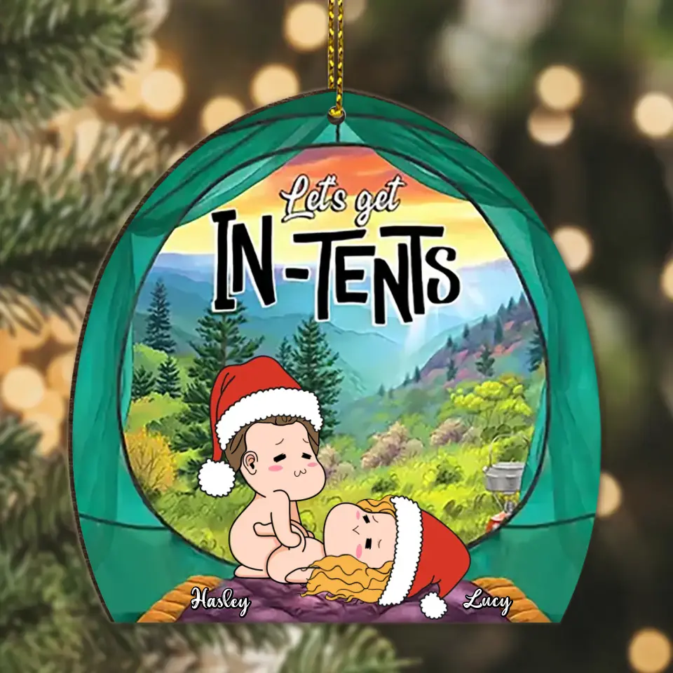 Personalized Couple Wooden Ornament - Gift Idea For Christmas/Couple/Her/Him - Let's Get In-Tents