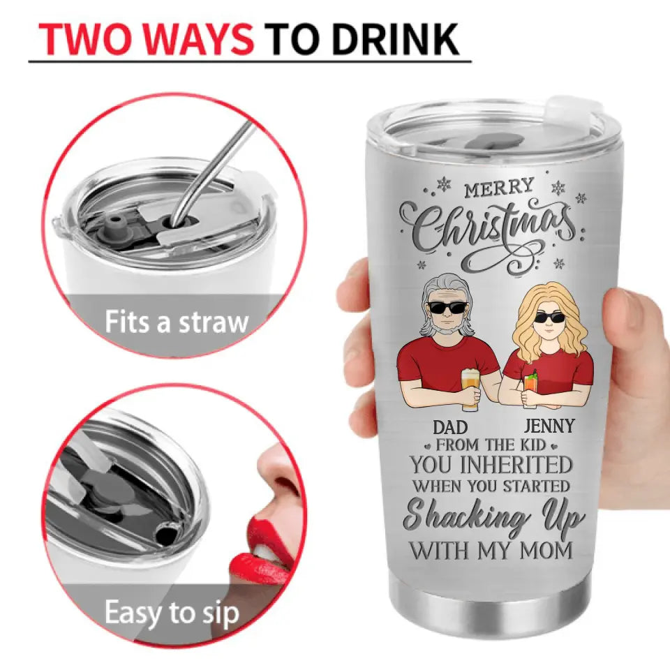 Personalized Stepped Up Dad Tumbler - Gift Idea For Dad - Up to 3 Children - Merry Christmas From The Kid You Inherited
