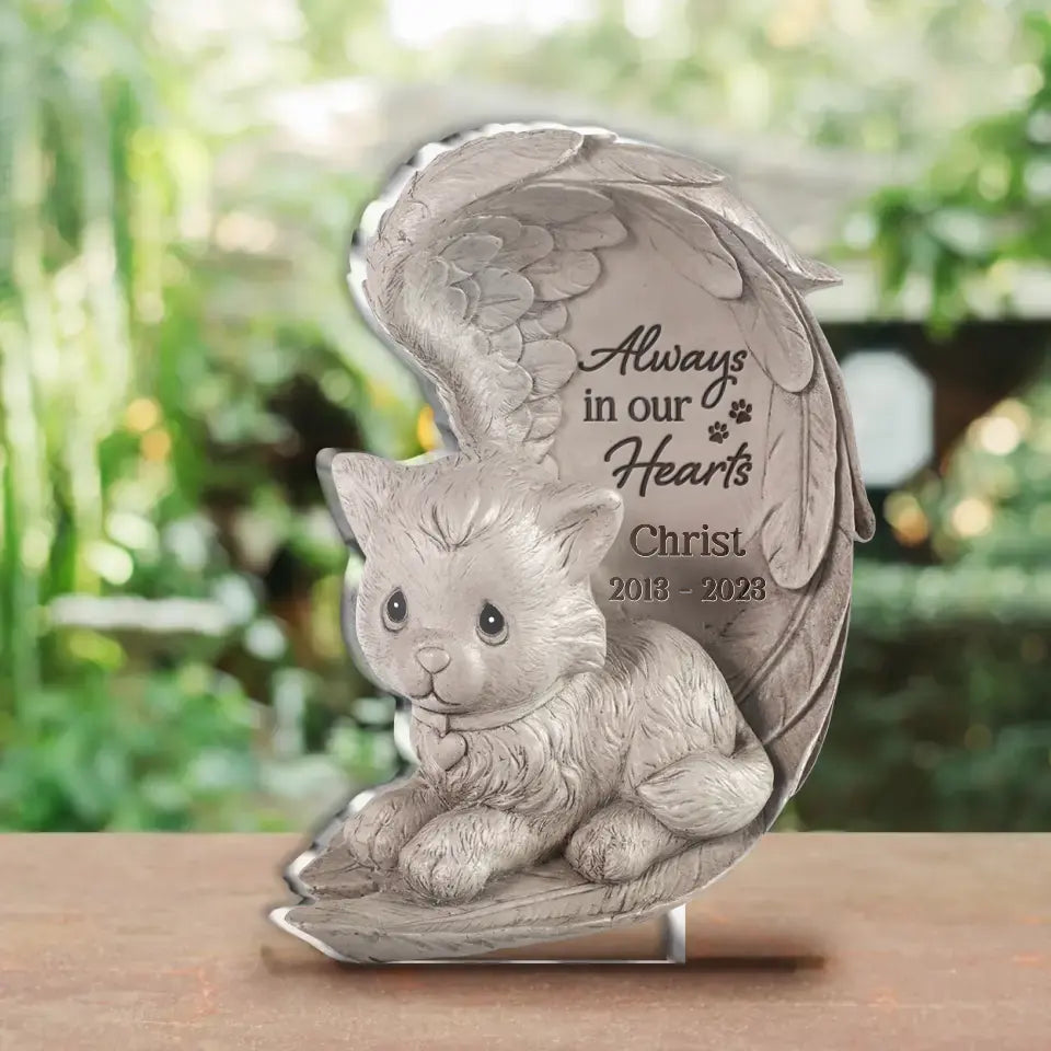 Personalized Cat Memorial Acrylic Plaque - Gift Idea For Cat Owner - Custom Name & Year - Always On Our Hearts