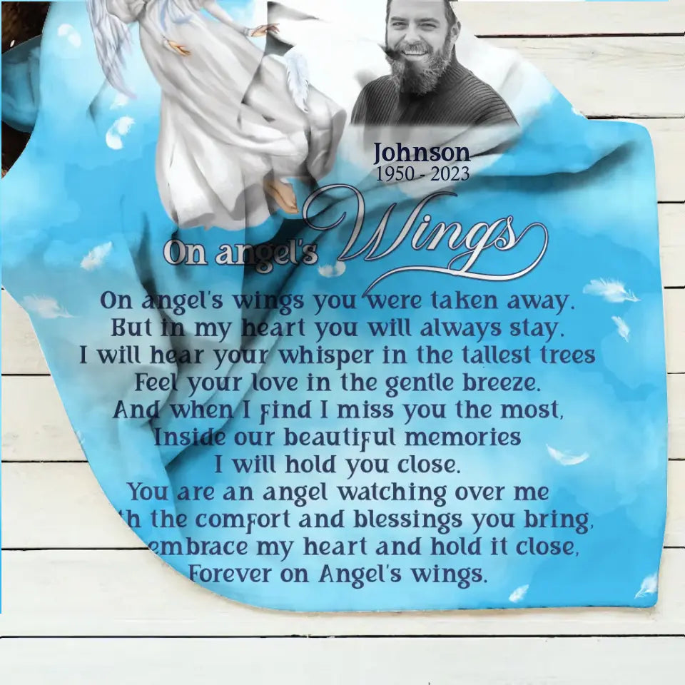 Personalized Memorial Fleece Throw Blanket & Quilt - Upload Photo - Memorial Gift Idea For Family Member - Forever On Angel's Wings