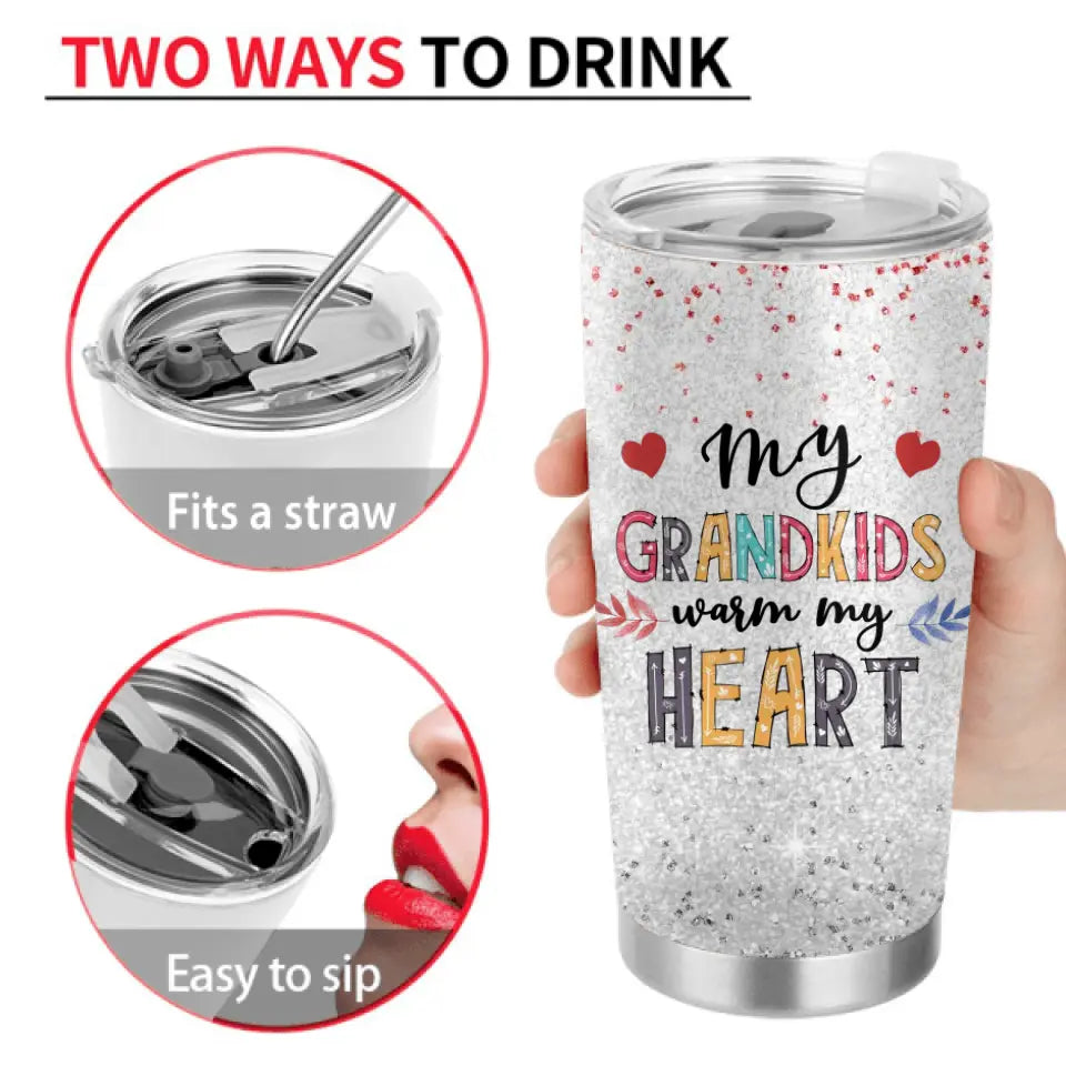 Personalized Grandma Tumbler - Gift Idea For Christmas  - Up to 5 Grandkids - My Grandkids Warm My Heart
