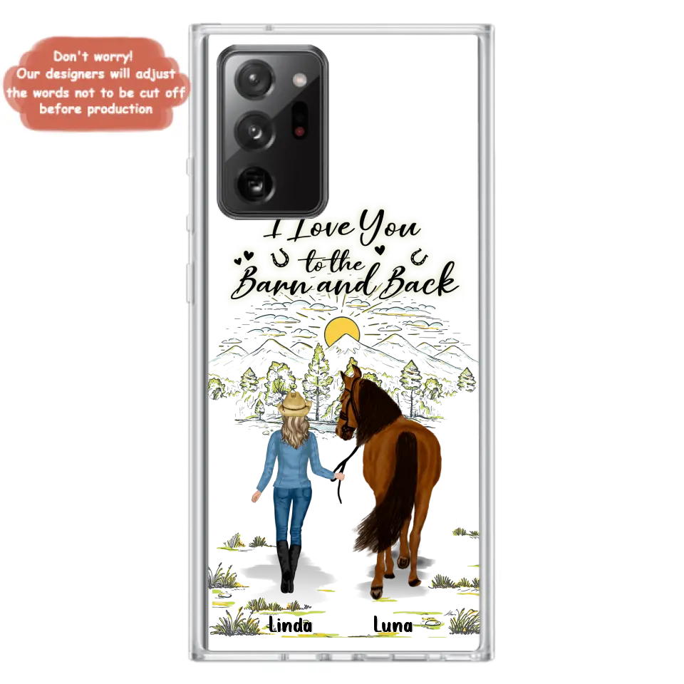 Personalized Horse Girl Phone Case - Up to 6 Horses - Gift Idea for Horse Lovers - I Love You To The Barn & Back - Case for iPhone/Samsung