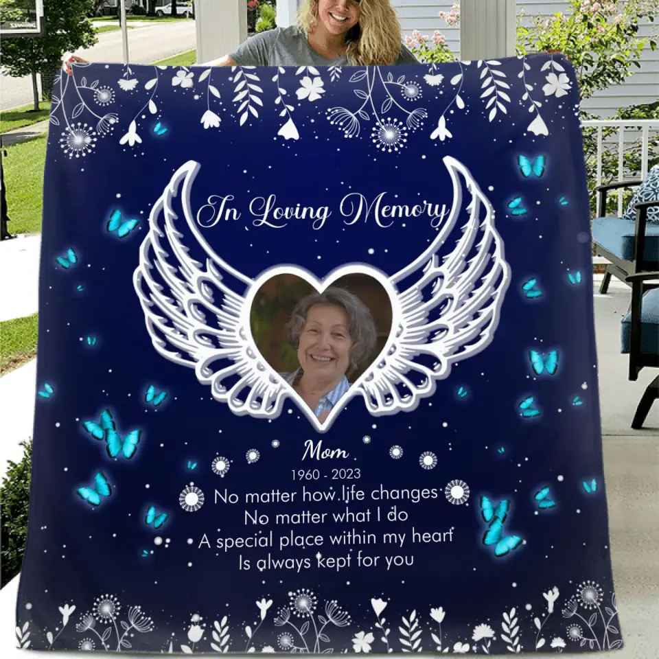 Personalized Memorial Quilt/Fleece Throw Blanket - Upload Photo - Memorial Gift Idea For Family Member - A Special Place Within My Heart Is Always Kept For You