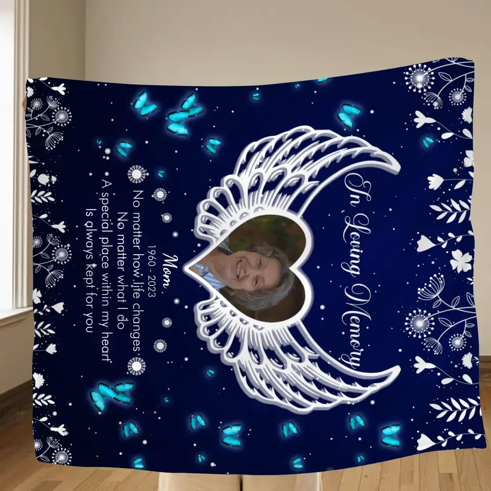 Personalized Memorial Quilt/Fleece Throw Blanket - Upload Photo - Memorial Gift Idea For Family Member - A Special Place Within My Heart Is Always Kept For You