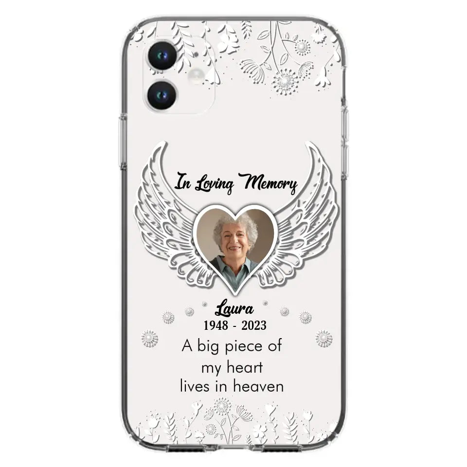 Personalized Memorial Phone Case - Upload Photo - Memorial Gift Idea For Family Member - A Big Piece Of My Heart Lives In Heaven - Case For iPhone/Samsung