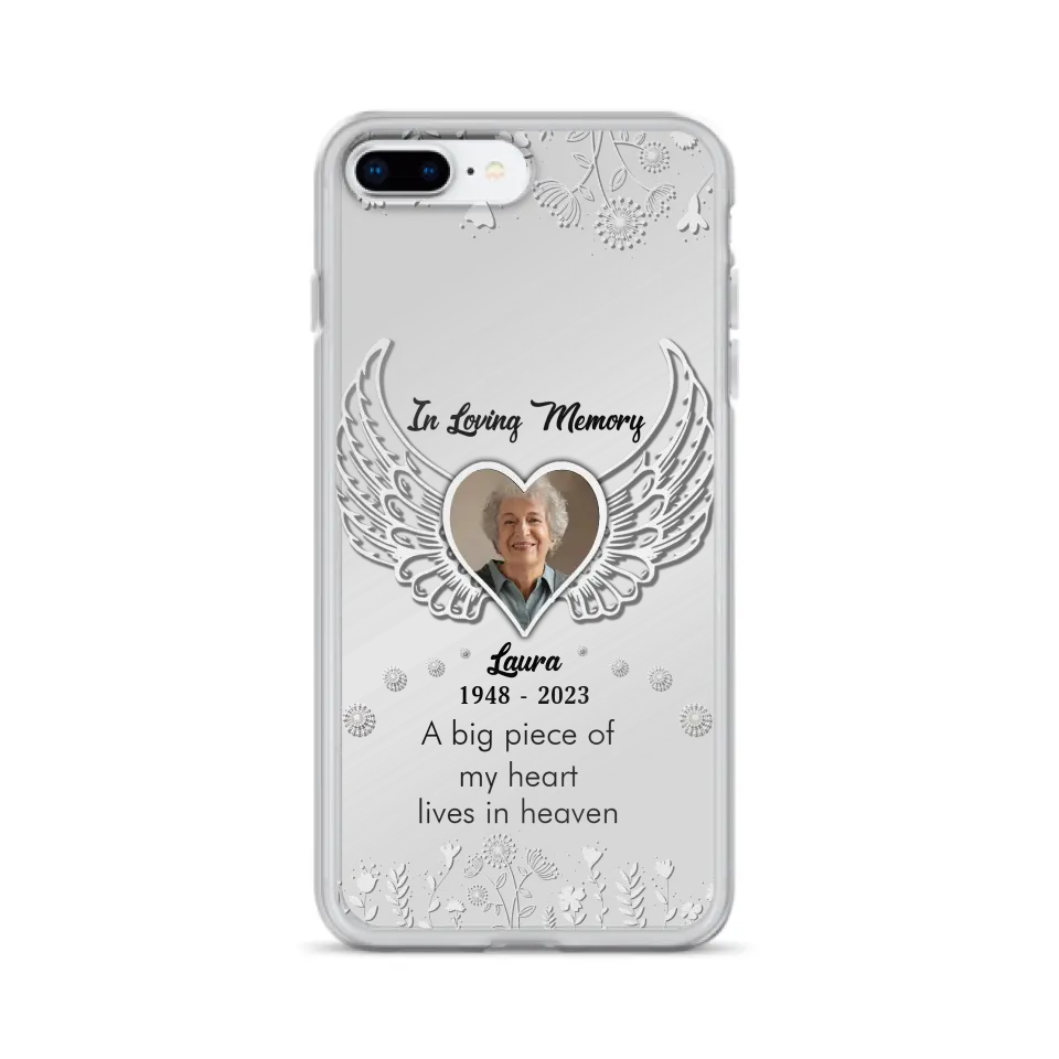 Personalized Memorial Phone Case - Upload Photo - Memorial Gift Idea For Family Member - A Big Piece Of My Heart Lives In Heaven - Case For iPhone/Samsung