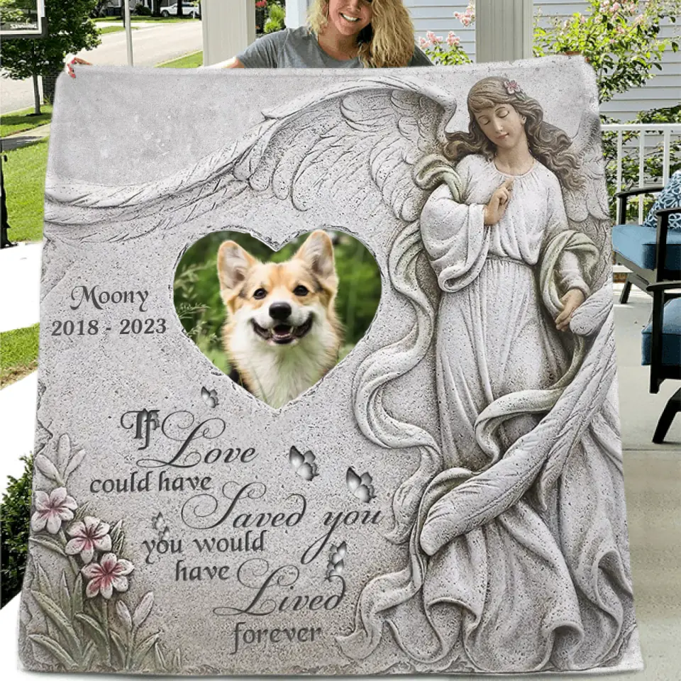 Personalized Memorial Pet Fleece Throw Blanket & Quilt - Upload Photo - Memorial Gift Idea For Pet Owners - If Love Could Have Saved You You Would Have Lived Forever